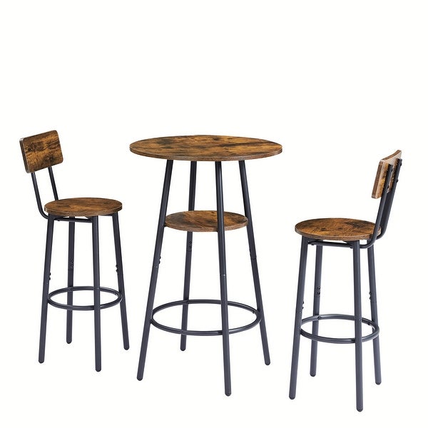 3PC Multifunctional Bar Set Double Layer Round Bar Table with 2 Bar Stools