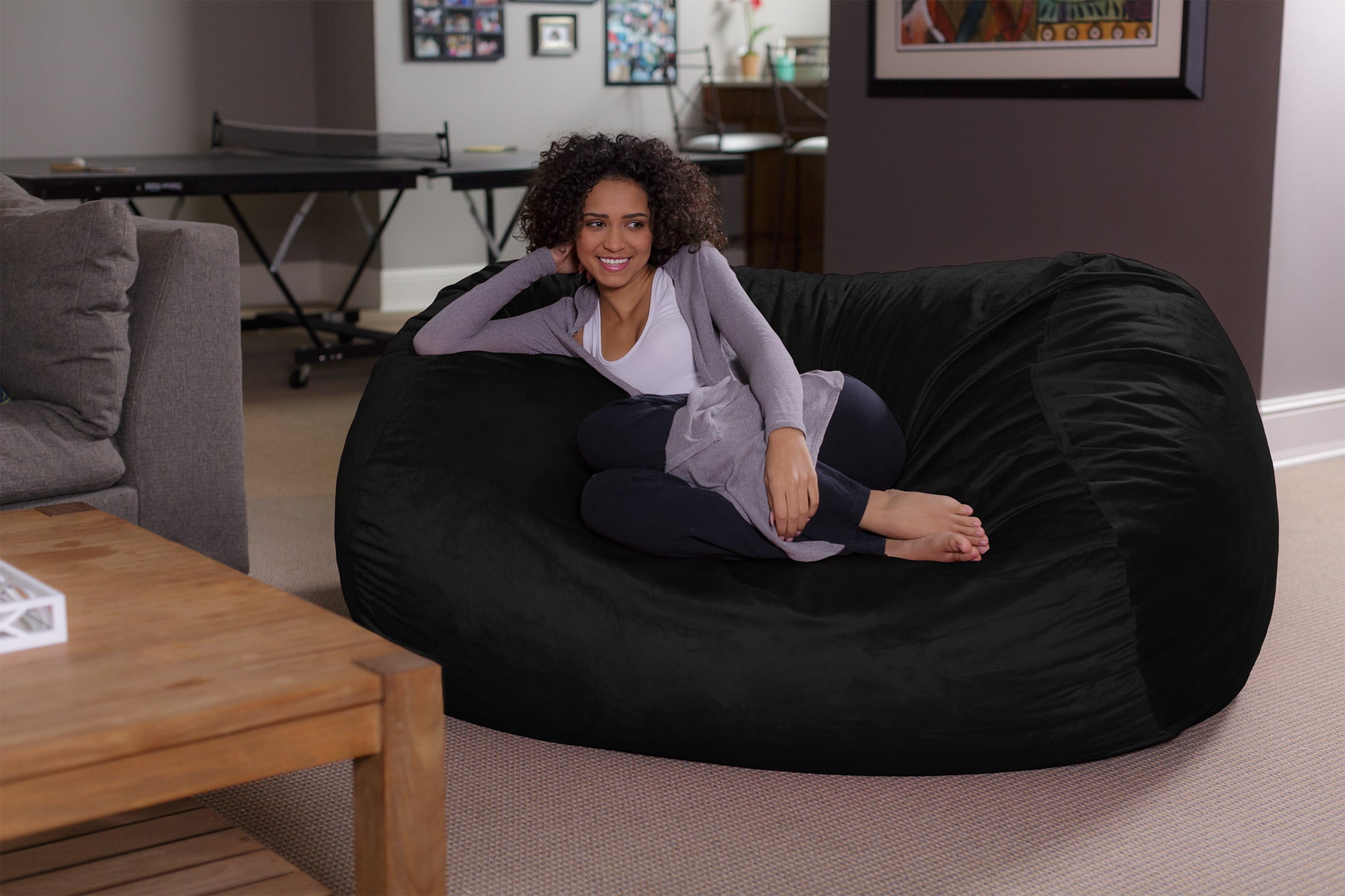 Sofa Sack Bean Bag Chair, Memory Foam Lounger with Microsuede Cover, Kids, Adults, 6 ft, Black