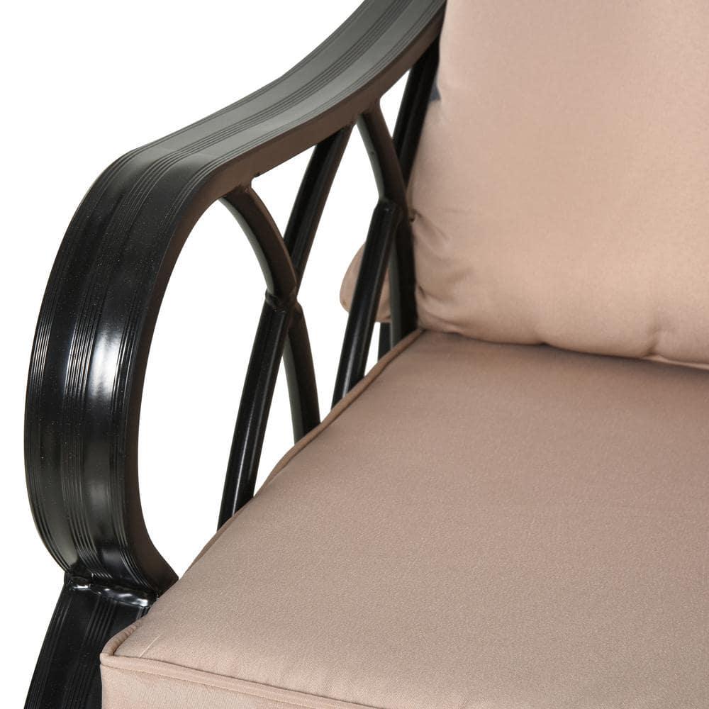 Outsunny Black Aluminum Outdoor Rocking Chair with Beige Cushion and WeatherResistant Materials