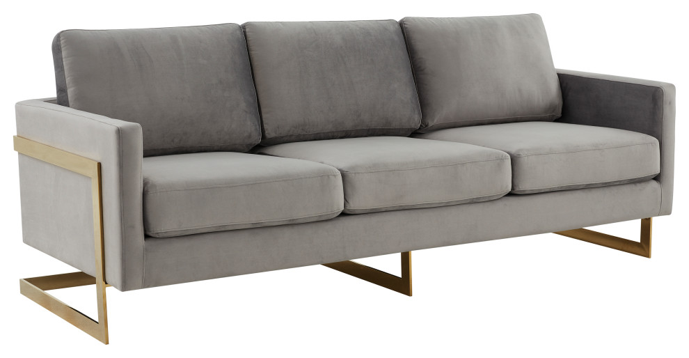 Modern Mid Century Upholstered Velvet Sofa  Gold Frame  Light Grey  LA83LGR   Contemporary   Sofas   by Timeout PRO  Houzz