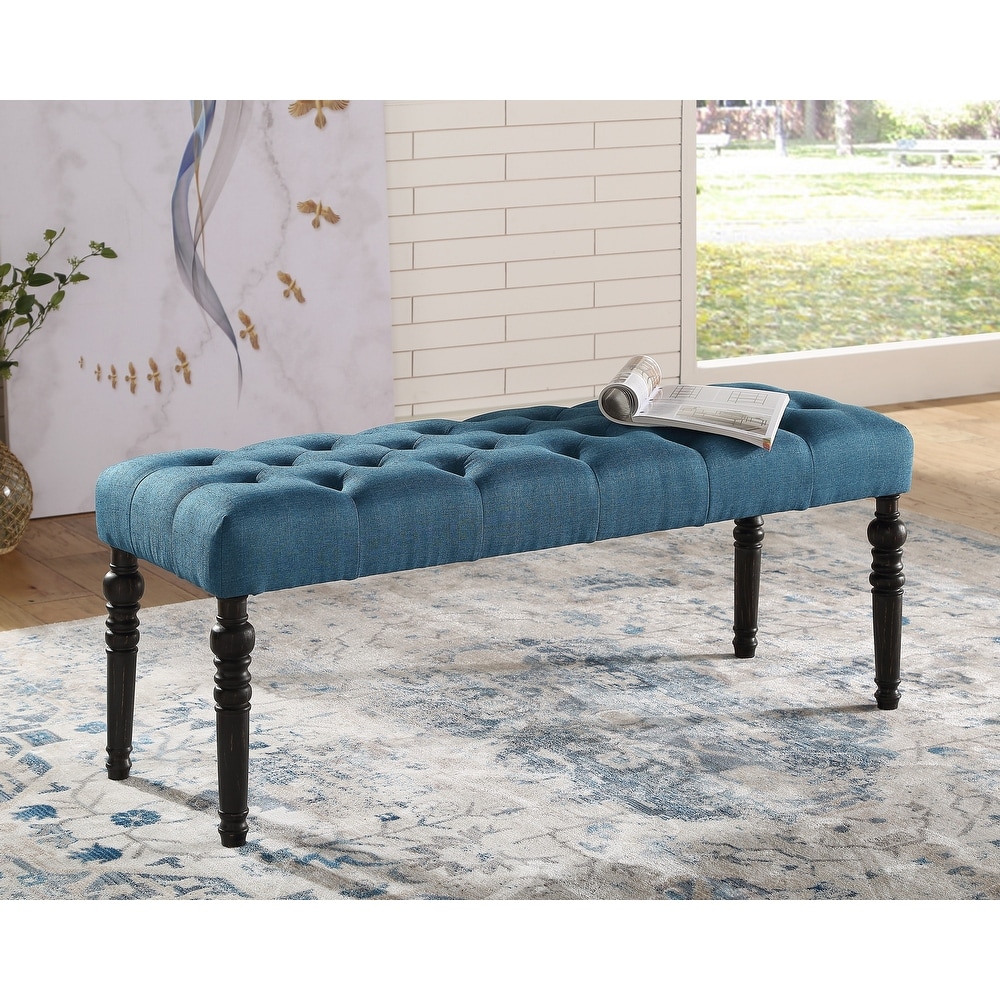 Copper Grove Sens Tufted Tan Fabric Dining Bench with Turned Legs