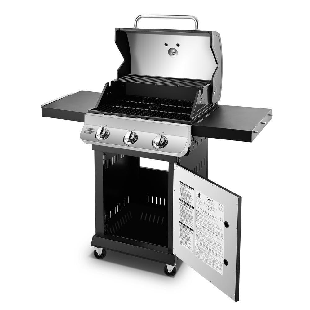 DynaGlo Premier 3Burner Natural Gas Grill in Stainless Steel with Folding Side Tables