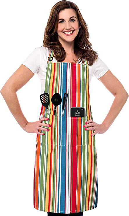 Ruvanti Cute Aprons for Women with Pockets Adjustable up to XXL， Cooking， Kitchen， Server， Chef Apron-Multi Stripe