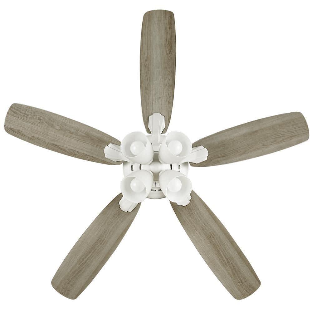 Hampton Bay Hollis 52 in Indoor LED Matte White Dry Rated Ceiling Fan with 5 Reversible Blades Light Kit and Remote Control