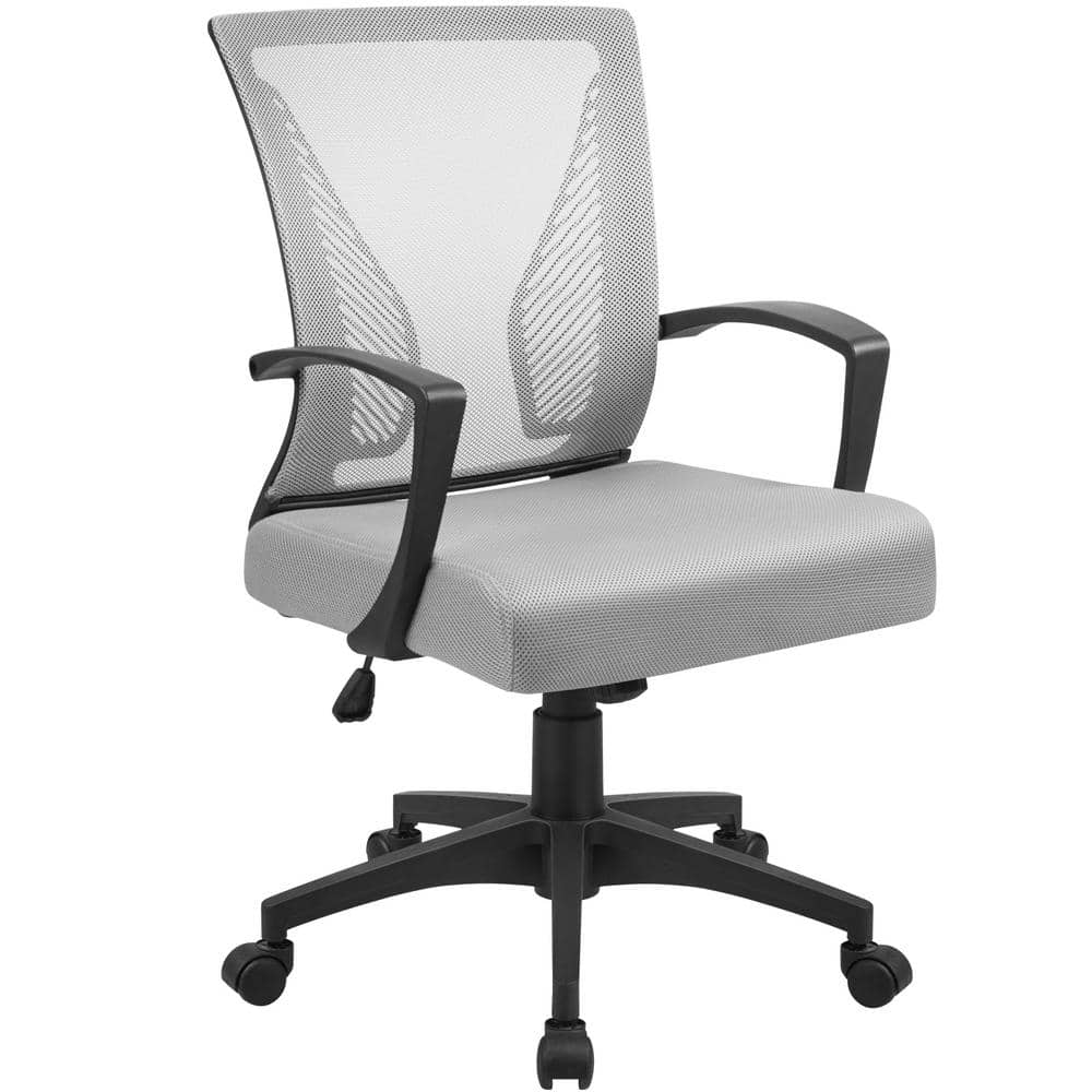 LACOO Office Gray Mid Back Swivel Lumbar Support Desk, Computer Ergonomic Mesh Chair with Armrest T-OCNC7504