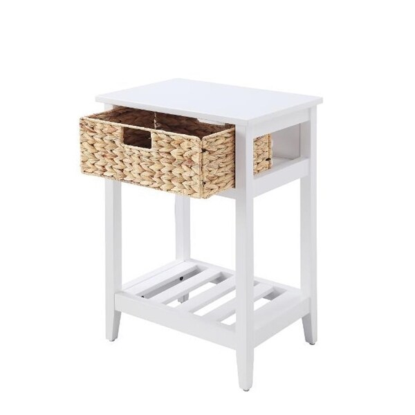 Small Accent Table， White and Natural Finish-18