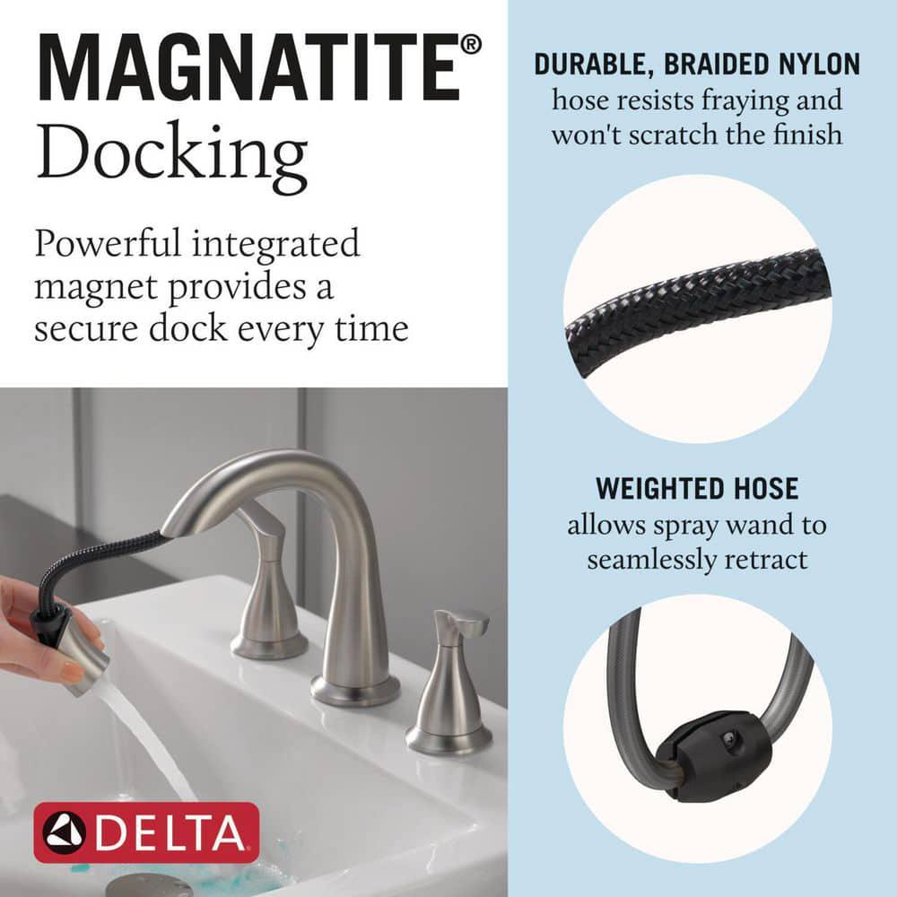 Delta Broadmoor 8 in Widespread 2Handle Bathroom Faucet with PullDown Spout in SpotShield Brushed Nickel