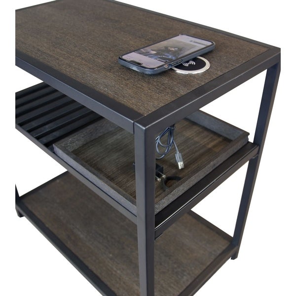 Bamboo and Steel Frame Nightstand/End Table with Wireless USB Charger