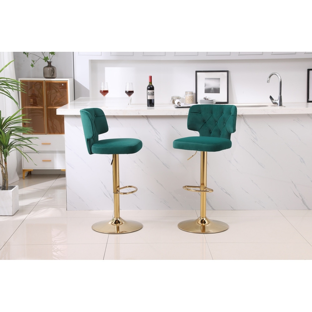 Swivel Velvet Bar Stool Counter Height Bar Chairs Adjustable Tufted Stool with Back and Footrest (Set of 2)