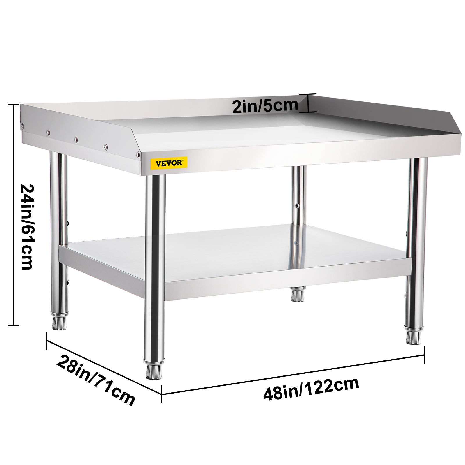 VEVORbrand Stainless Steel Table， 48 x 28 inch， Heavy Duty Workbench with Adjustable Storage Under Shelf and Table Feet， Commercial Equipment Stand for Hotel， Restaurant and Home Kitchen