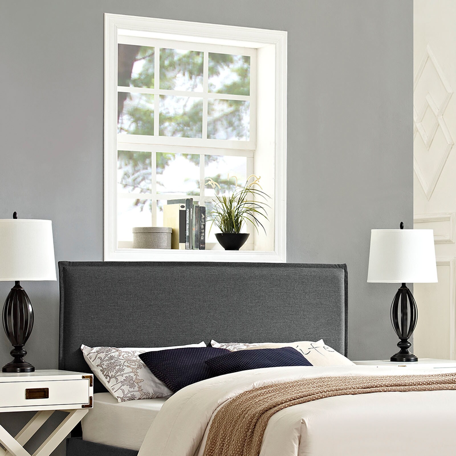 Modway Camille Grey Polyester/Solid Wood Full-size Upholstered Headboard - - 12654254