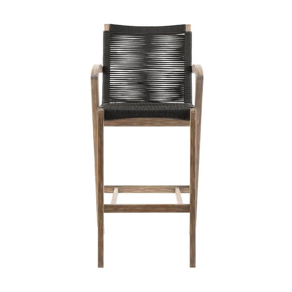 Ivan 26 Inch Counter Height Stool， Light Eucalyptus Wood， Charcoal Rope