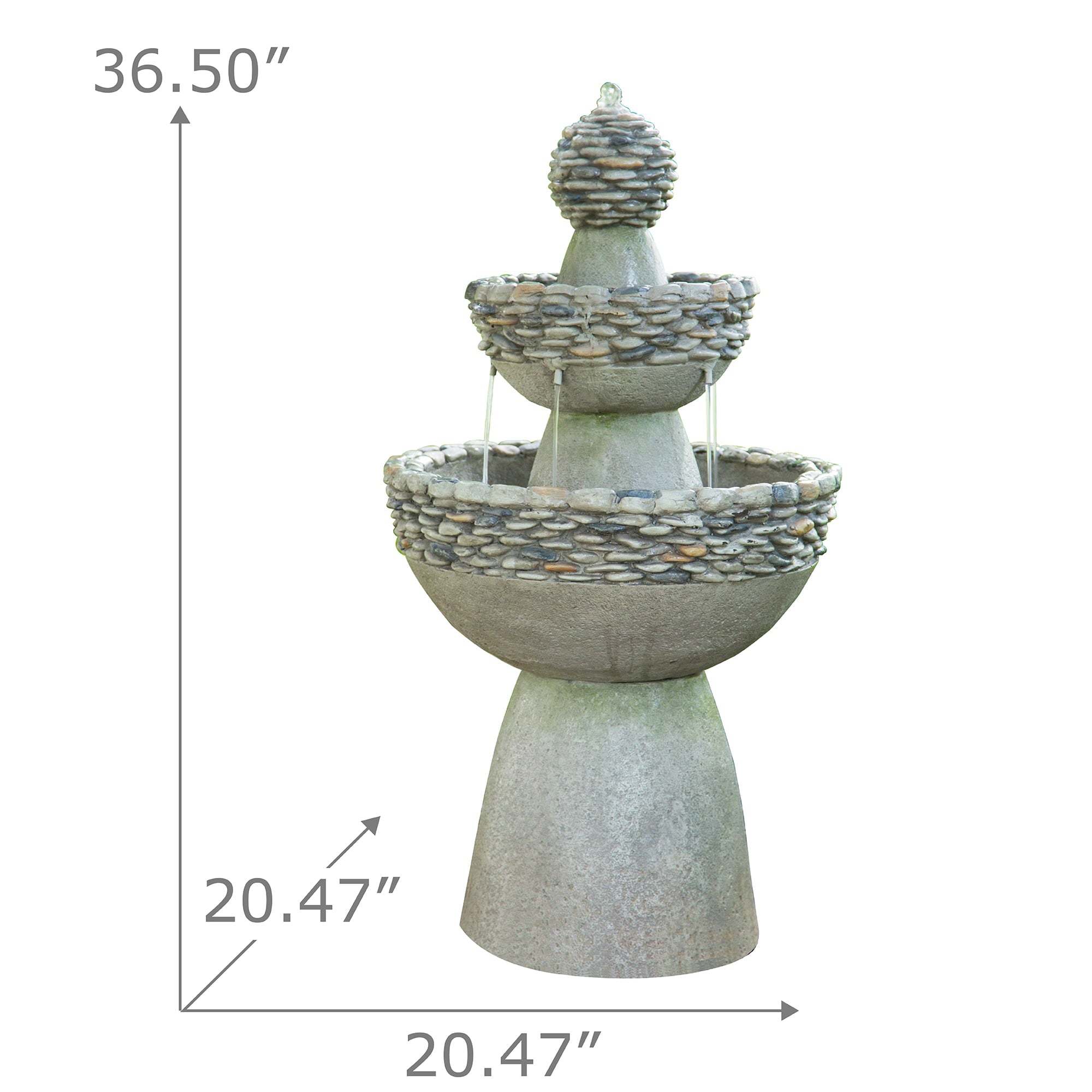 Teamson Home Outdoor Stone-Look 3-Tier Pedestal Floor Fountain， Gray