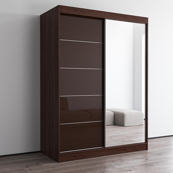 Aria High Gloss 2-door Modern Wardrobe with Mirror - - 28494566