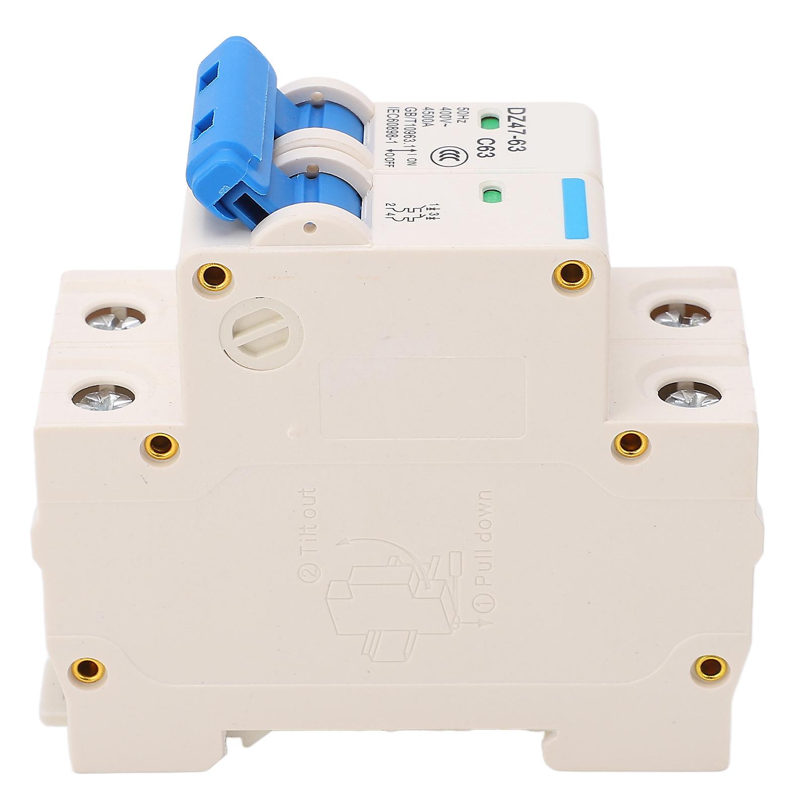 Miniature Circuit Breaker 2P DIN Rail Current Isolator 400V 63A 4500A Breaking Capacity