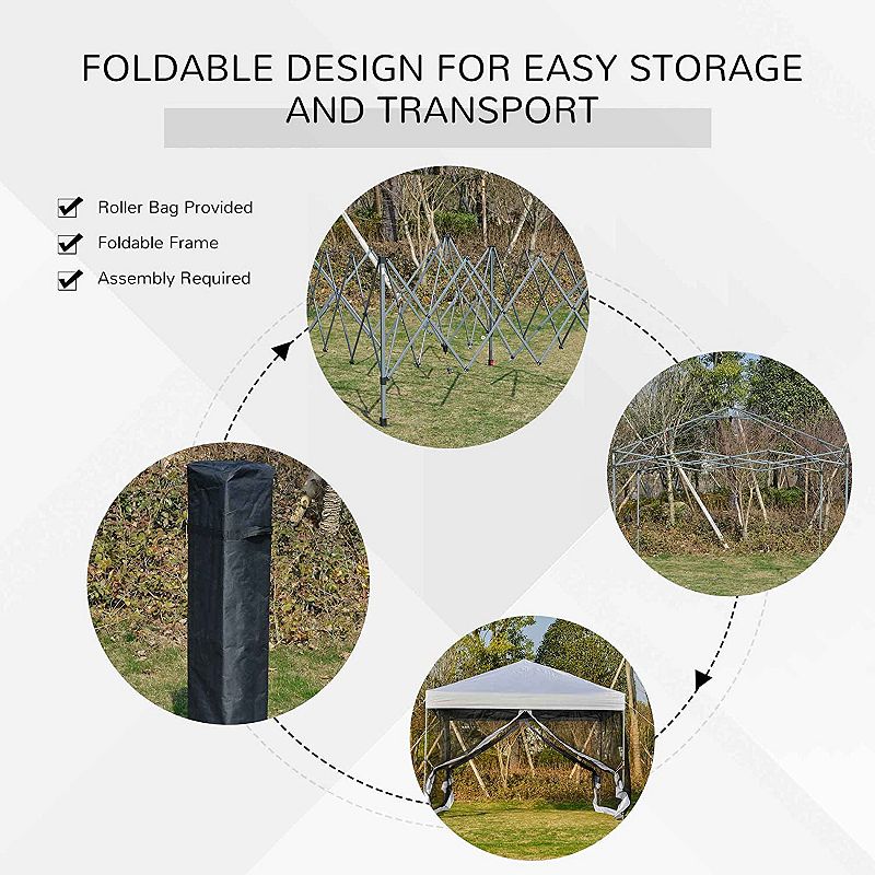 F.C Design 10' x 10' Portable Folding Tent Gazebo Outdoor with Removable Sidewalls， Mesh Curtains， Carrying Bag