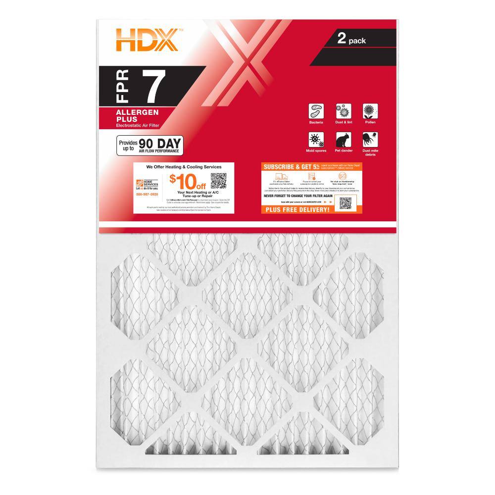 HDX 20 in. x 30 in. x 1 in. Allergen Plus Pleated Air Filter FPR 7 (2-Pack) HDX2P7-012030