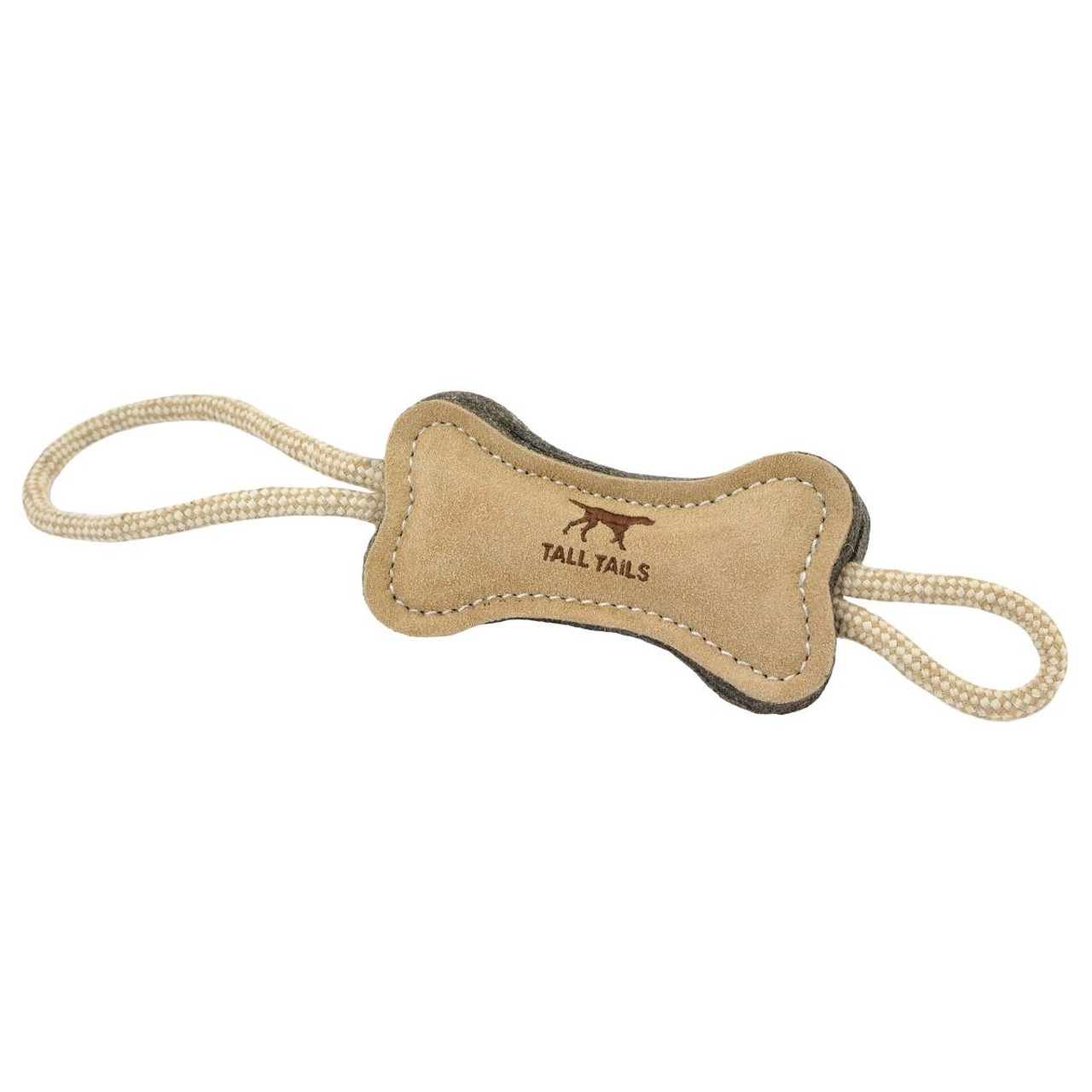 Tall Tails Natural Leather Wool Bone Dog Tug Toy， 16