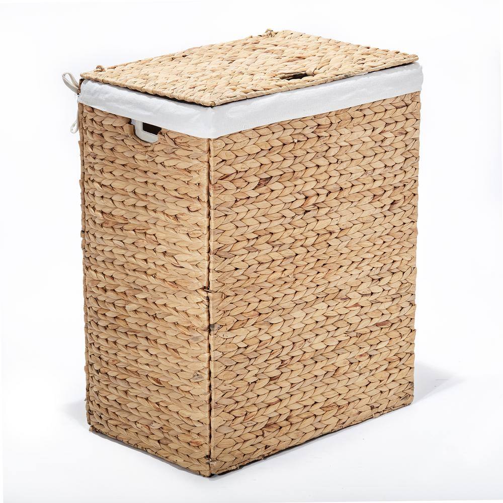 Seville Classics Water Hyacinth Brown Collapsible Wicker Portable Laundry Hamper with Canvas Laundry Bag and Lid WEB601