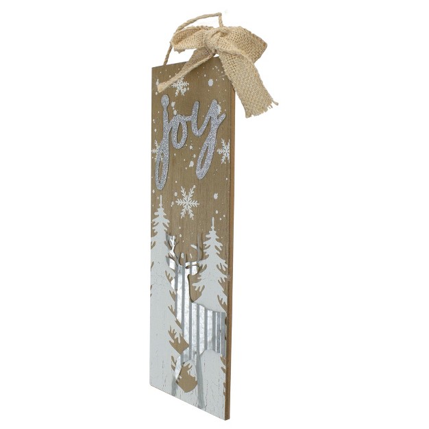 White Trees And Snow With Metal Deer And Joy Wooden Christmas Wall Decor