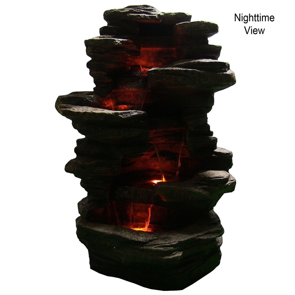 Stacked Shale Outdoor Water Fountain Backyard Feature w/ LEDs   38\