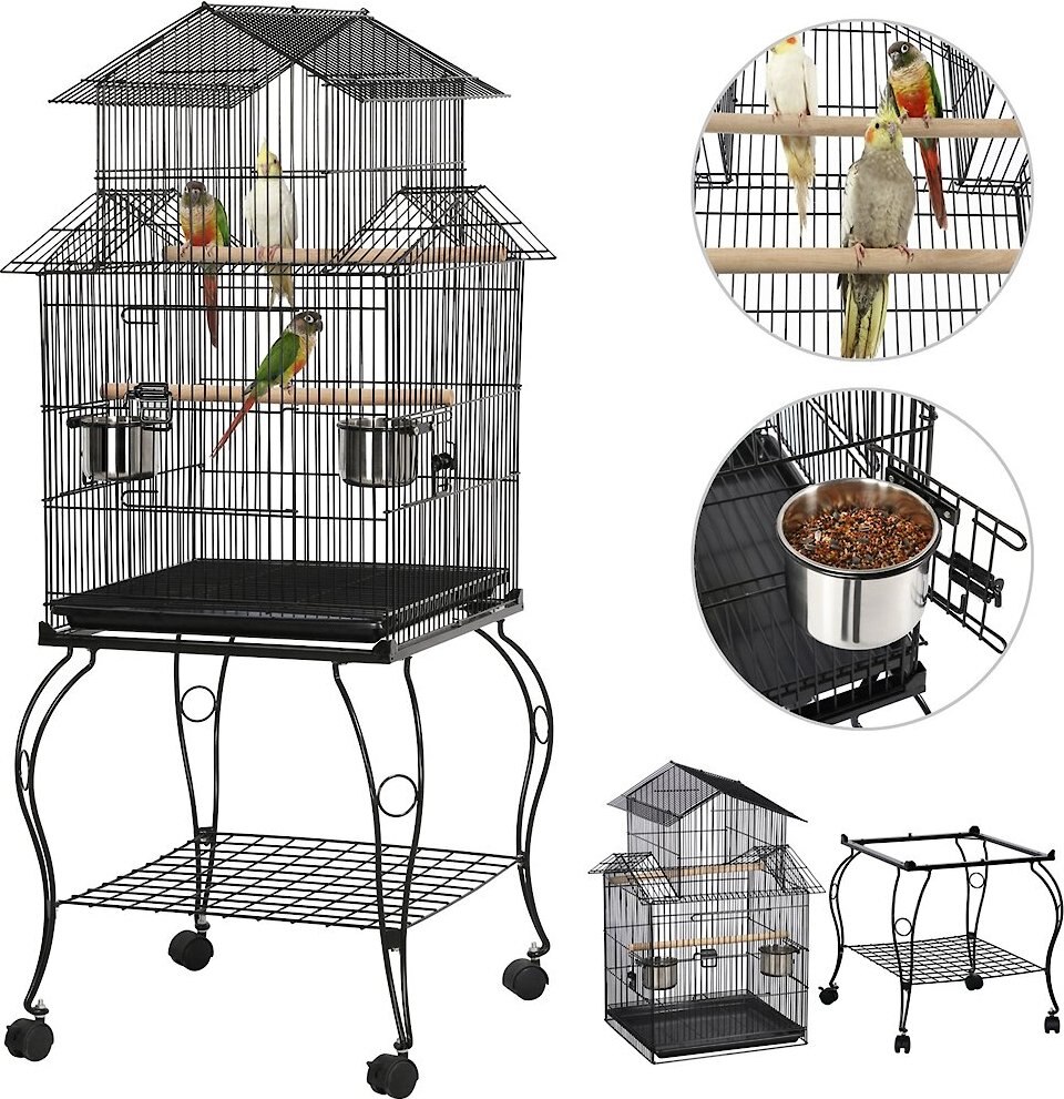 Yaheetech 55-in Triple Roof Rolling Bird Cage， Black