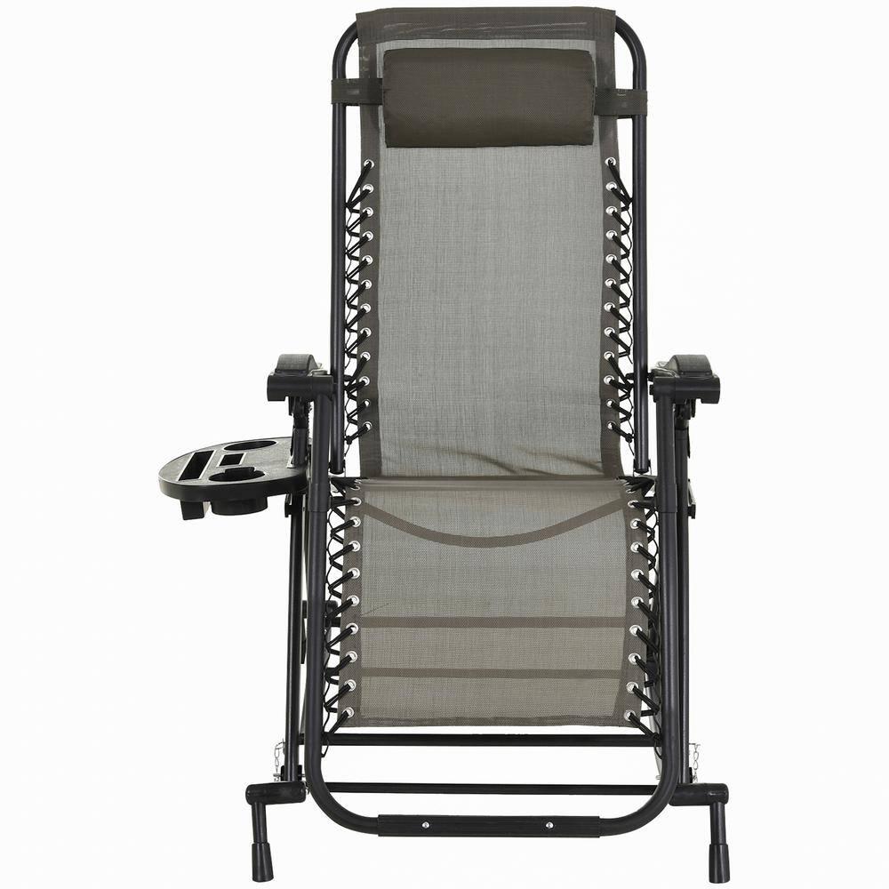 Outsunny Folding Zero Gravity Rocking Lounge Chair with Cup Holder Tray Durable Fabric and Folding Design in Grey