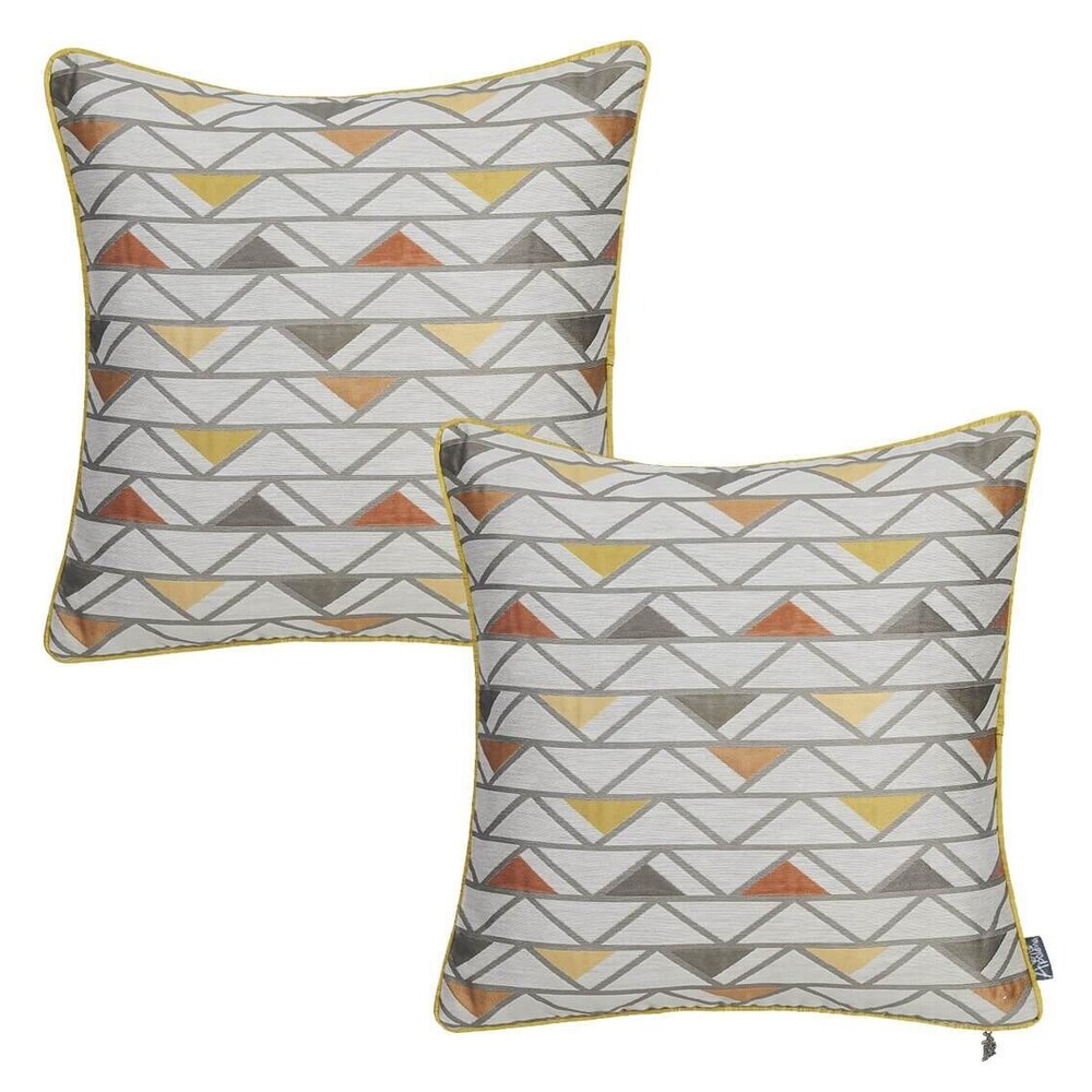 Porch   Den Denney Jacquard Grey Geometric Throw Pillow Cover (Set of 2)