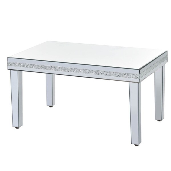 Fashionable Modern Glass Mirrored Coffee Table， Cocktail Table with Crystal Design and Adjustable Height Legs