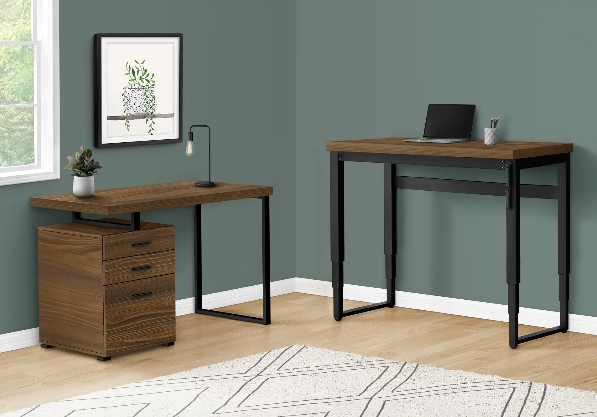 Contemporary 48 Inch Walnut Adjustable Height Computer Desk