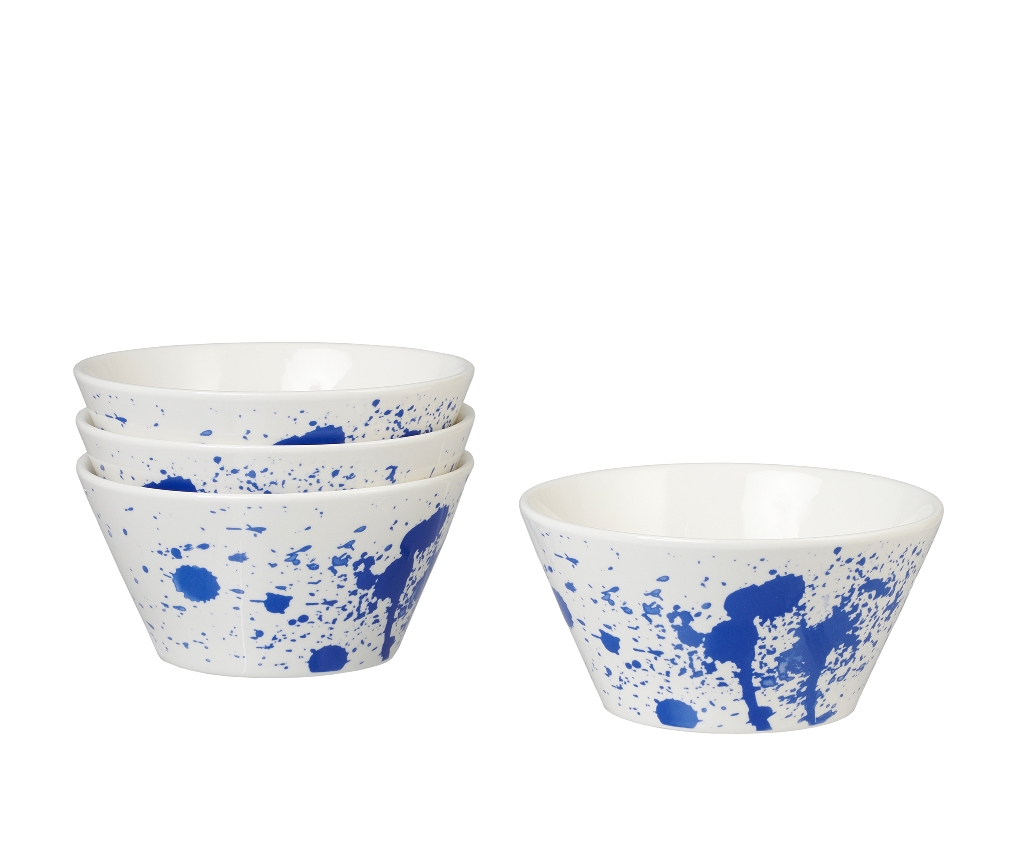 Servappetit Set of 4，  Ceramic Bowls， 23 oz， White with a Splash of Blue， Great for Pasta， Cereal， Rice， Ice Cream or any of your favorites