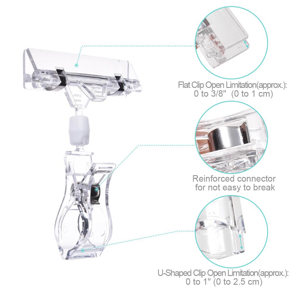 Yescom Rotatable Double Clip Sign Holders Clear Plastic, 15pcs