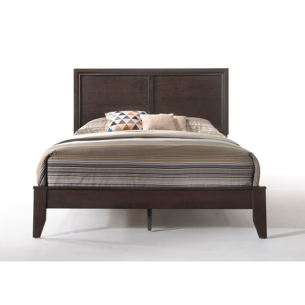 Madison Queen Bed in Espresso with Raised Molding Trim Headboard and Wood Tapered Leg