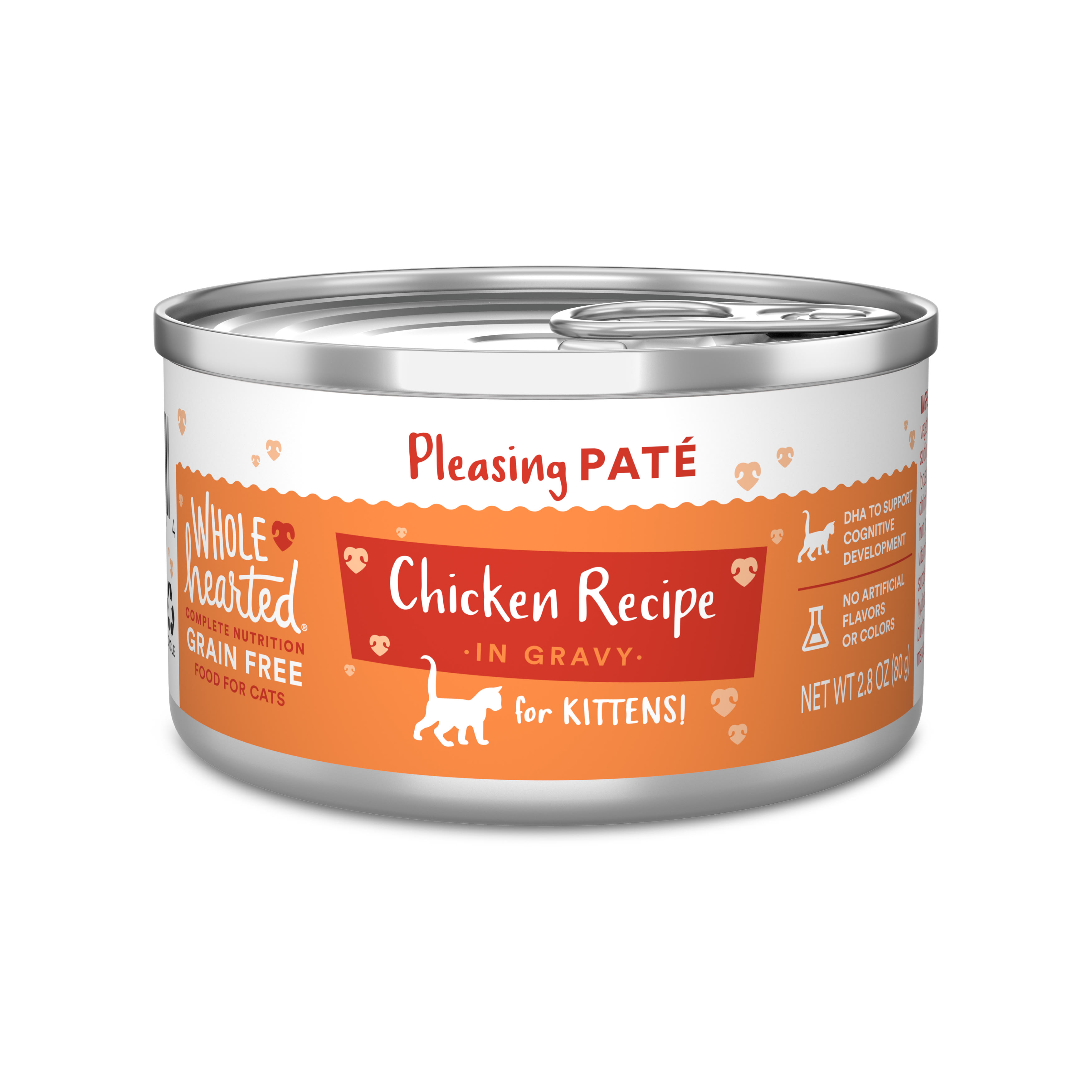 WholeHearted Grain Free Chicken Recipe in Gravy Wet Food Pate for Kittens， 2.8 oz.