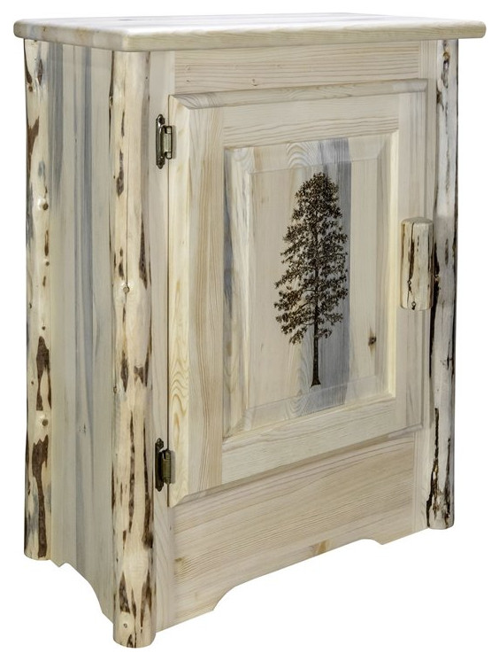 Montana Woodworks Wood Accent Cabinet with Engraved Pine in Natural   Rustic   Accent Chests And Cabinets   by Homesquare  Houzz