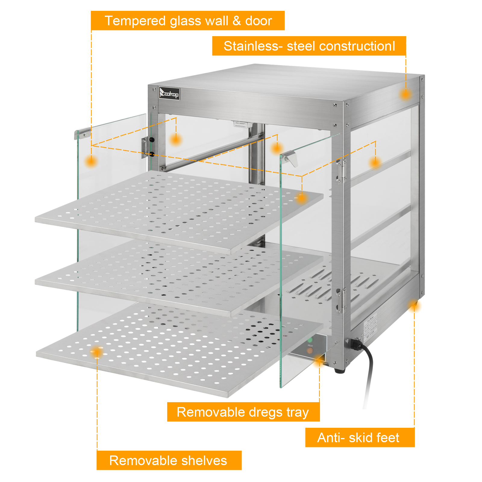 Ktaxon Commercial Food Warmer 3-Tier Countertop Food Pizza Pastry Warmer Display Case 800W 110V