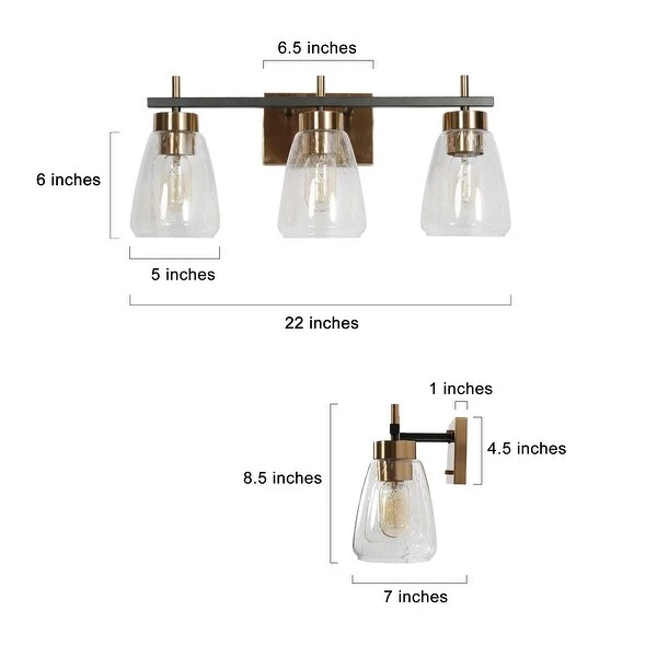 Marsie Modern Farmhouse 3-light Bathroom Vanity Lights Gold Black Wall Sconces - L 22