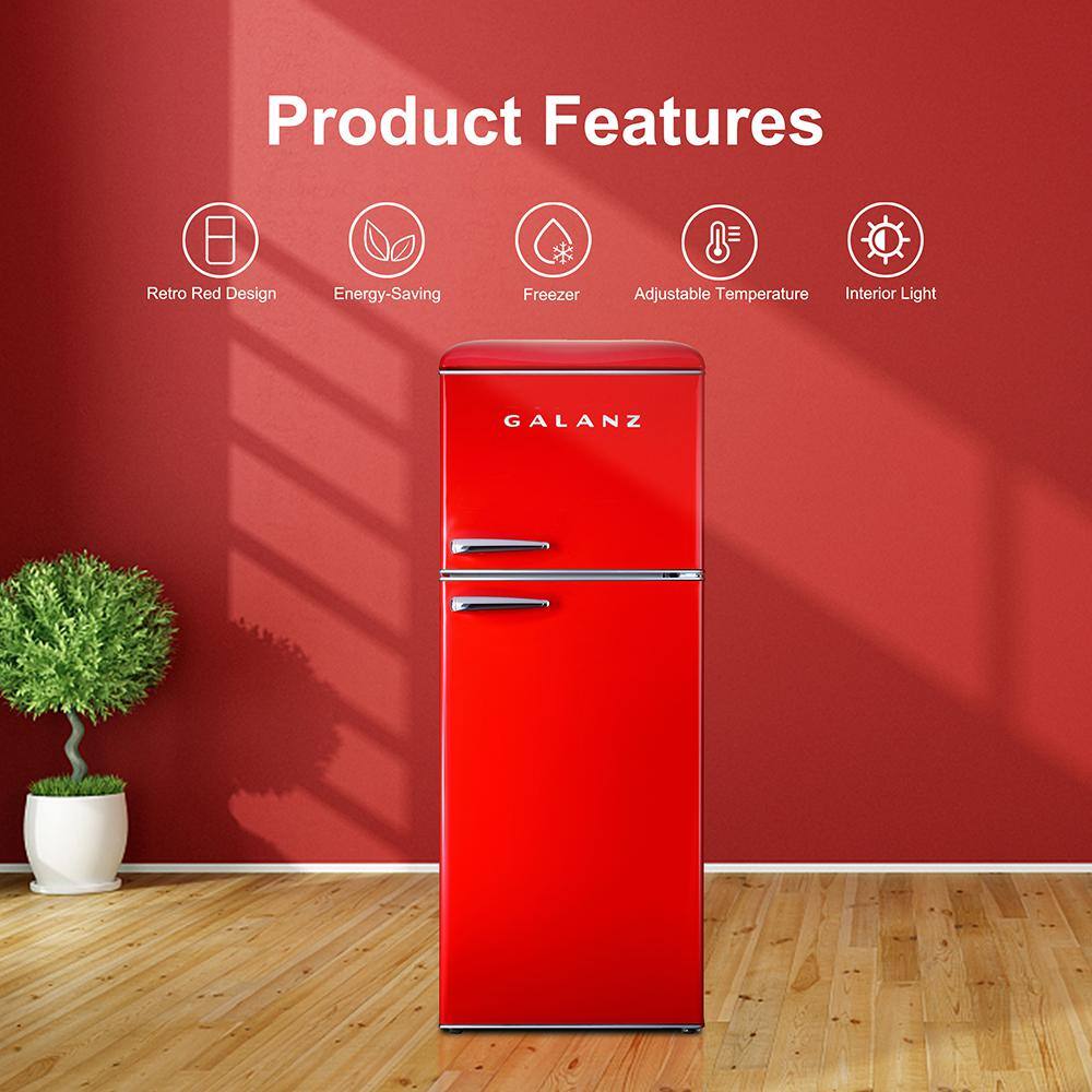 Galanz 10.0 cu. ft. Retro Top Freezer Refrigerator with Dual Door True Freezer Frost Free in Red GLR10TRDEFR