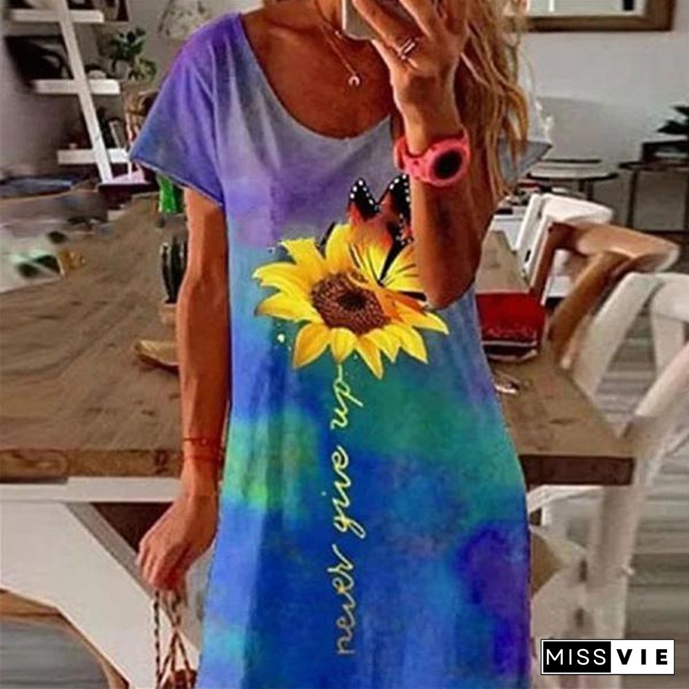 Short Sleeve Sunflower Tie-Dye Summer Dress