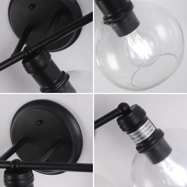 2-light Matte Black Bath/ Vanity Fixture w/ Clear Globe Glass