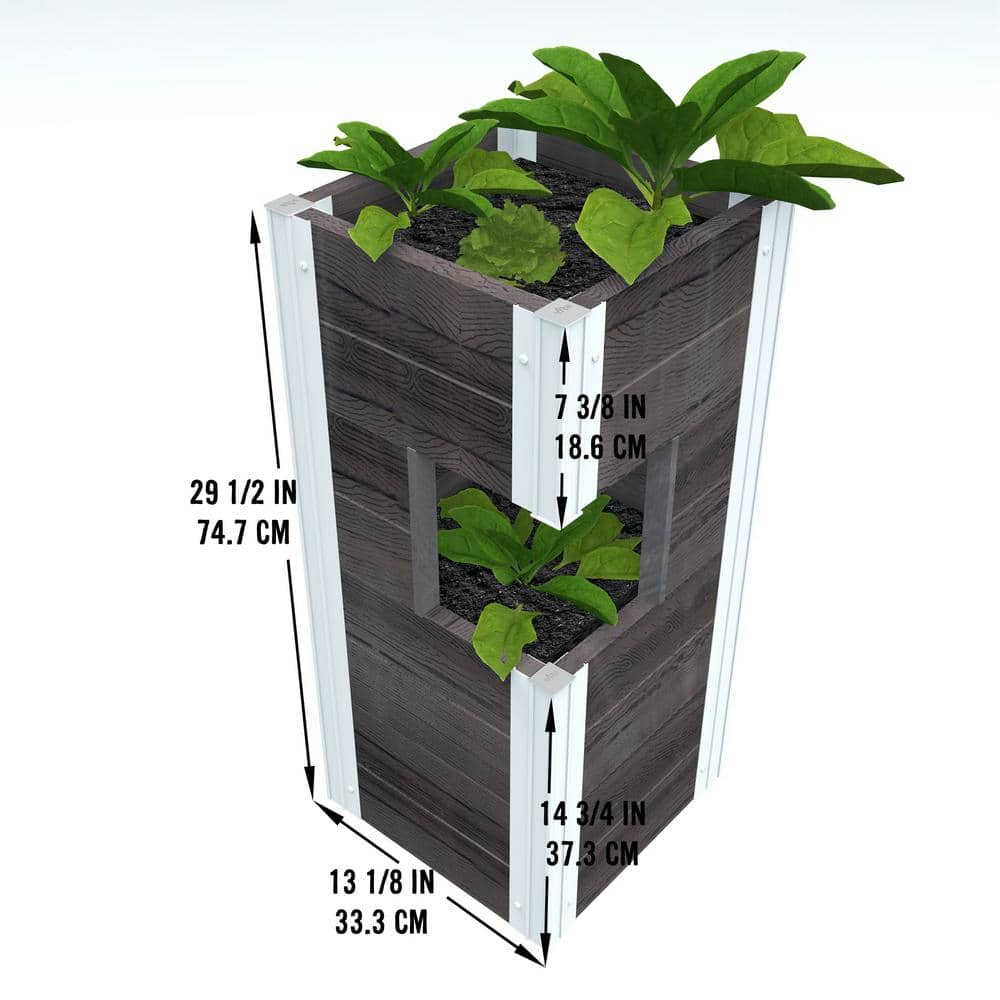 VITA Urbana 13quotL x 13quotW x 30quotH Vinyl Raised Pillar Planter Slate Gray VT17614 VT17614