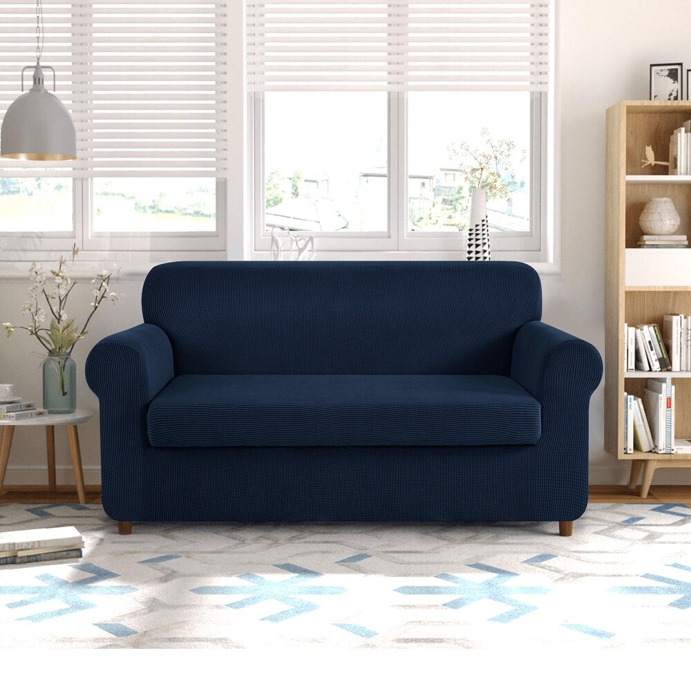 CHUN YI 2 Piece Stretch Loveseat Slipcover Checks Couch Cover