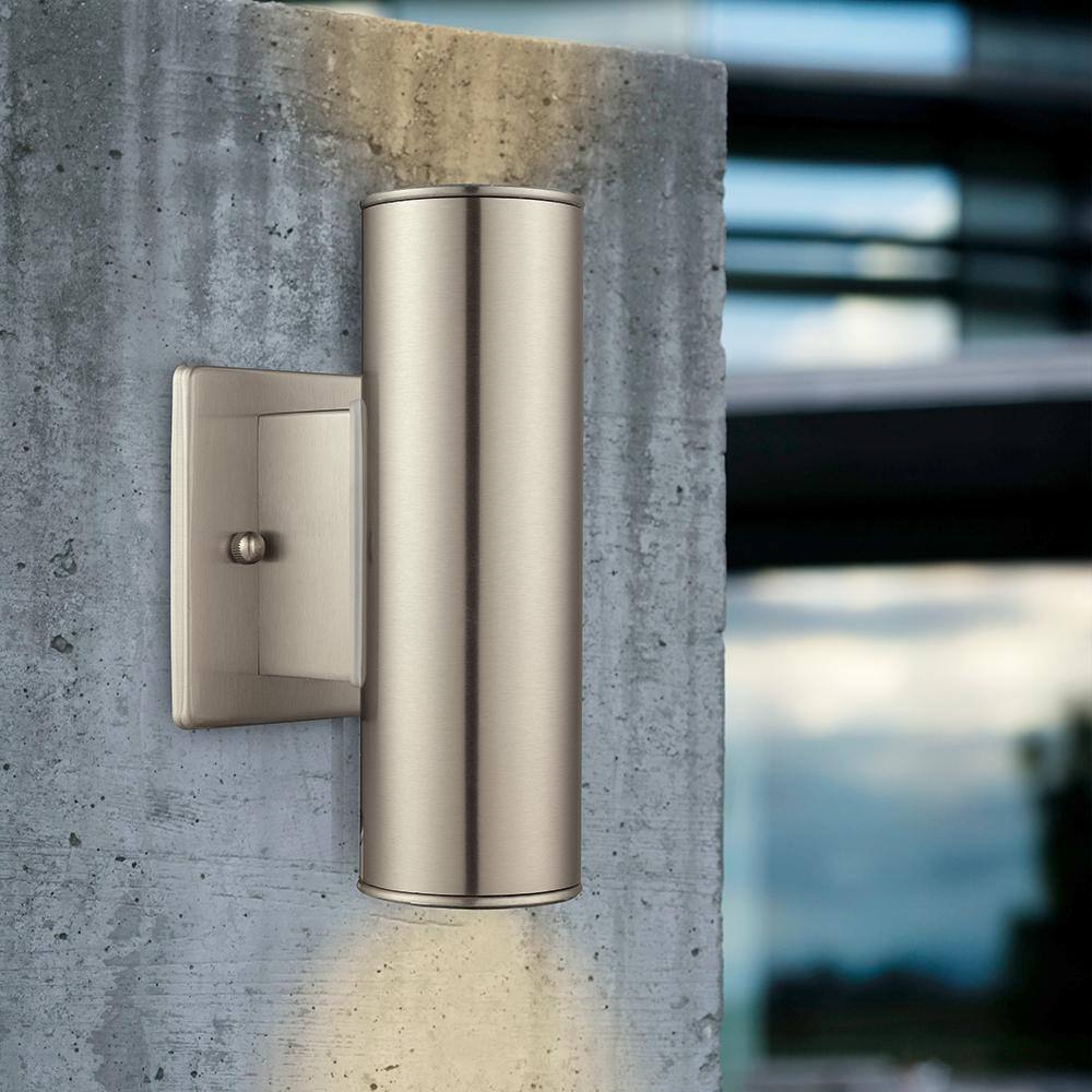 Home Decorators Collection Riga 2-Light Stainless Steel LED Outdoor Wall Sconce 201745A