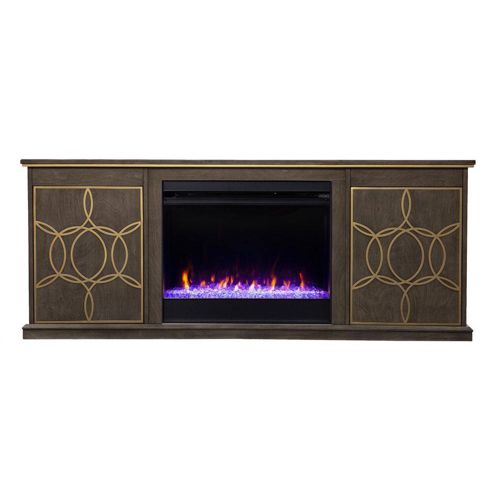 SEI FURNITURE Yardlynn 60.75 in. Color Changing Electric Fireplace Console with Media Storage in Brown HD313733