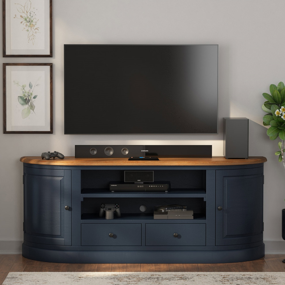 Grinnell Solid Wood Two Tone Curved Blue Media Stand With Storage   Transitional   Entertainment Centers And Tv Stands   by Sierra Living Concepts Inc  Houzz