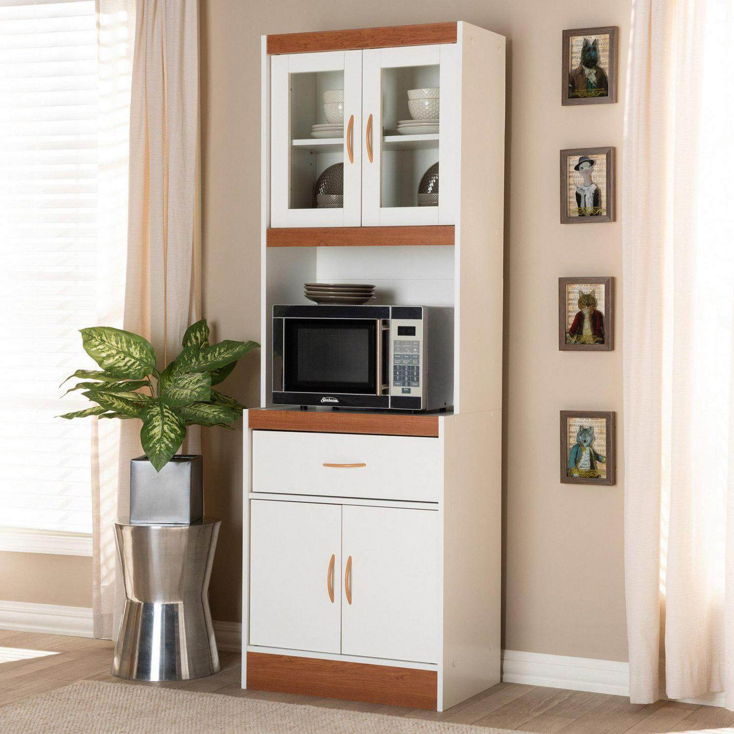 Baxton Studio Laurana Modern and Contemporary Dark Walnut Finished Kitchen Cabinet and Hutch