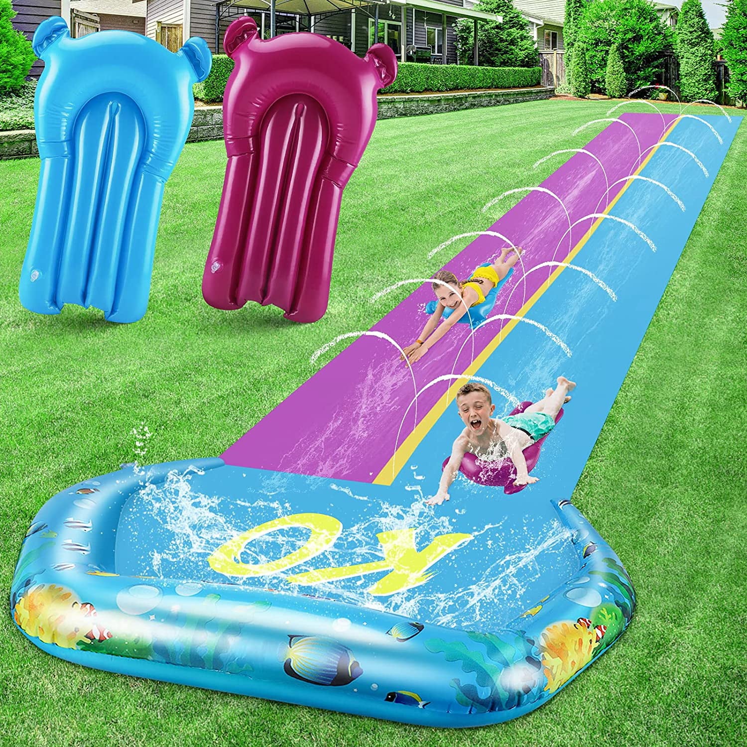 Terra [ 2022 Extra Long] 32ft Water Slide for Adults Kids With Water Slides with 2 Surfboards Water Play, Water Toy for Family Water Slide Fun Play