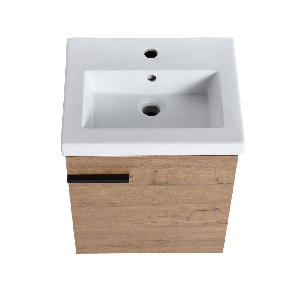 ARTCHIRLY 18 in. W x 15. in D. x 21 in. H Bathroom Vanity in Brown with Glossy White Ceramic Basin BVC01718IMO