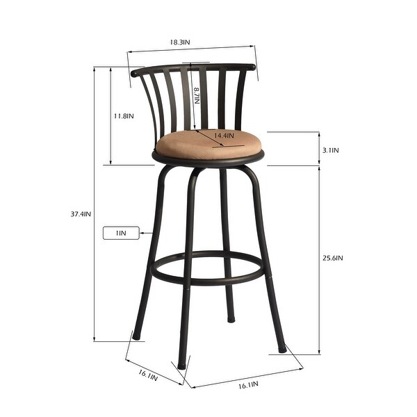 Metal Frame 29'' Swivel Counter Height Bar Stools Set of 2 Metal Frame for Living Room， Kitchen Bar Counter， Brown