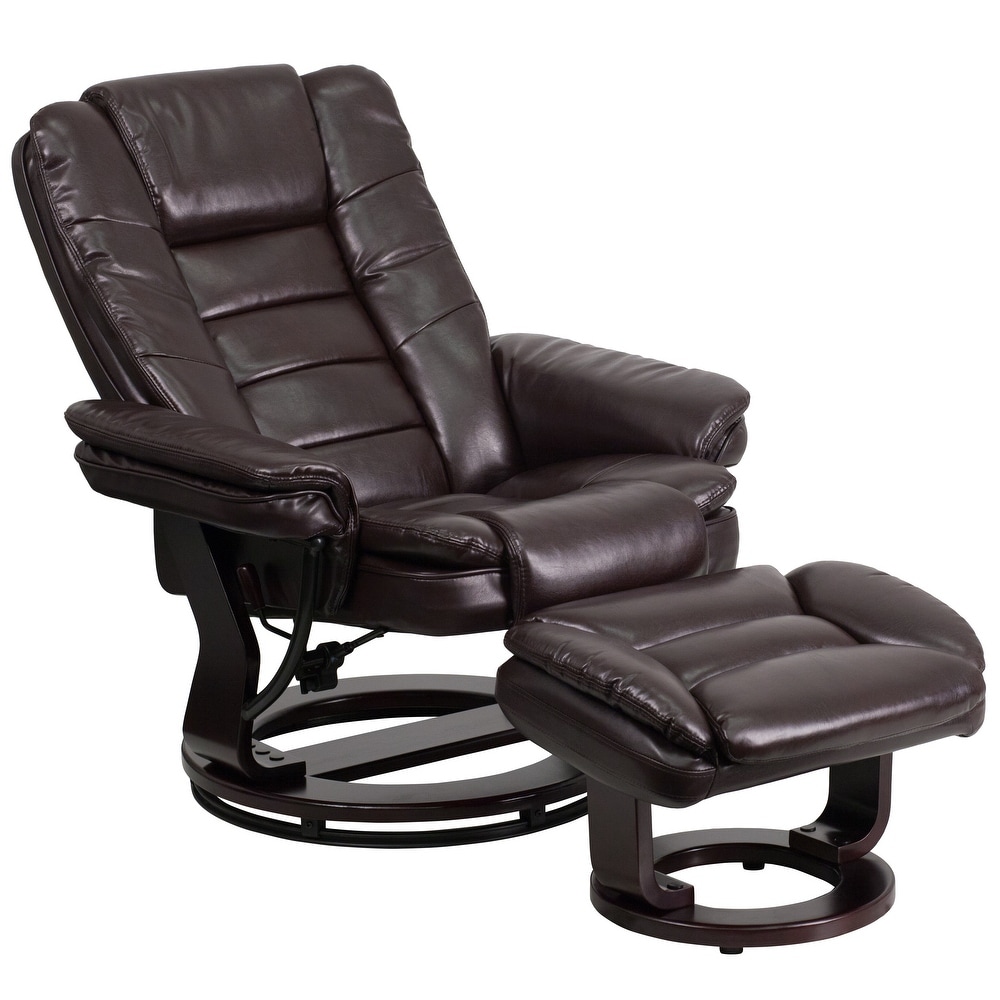 Contemporary LeatherSoft Recliner with Horizontal Stitching and Ottoman